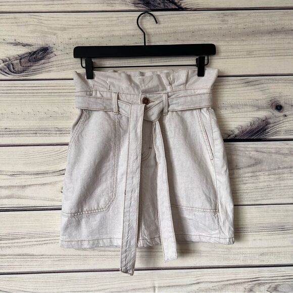 Free People Off White Denim High Waist Paperbag Skirt - Picture 6 of 14